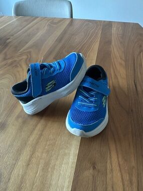 Skechers Kids Bright Blue Mesh Sneakers with Lime Accent